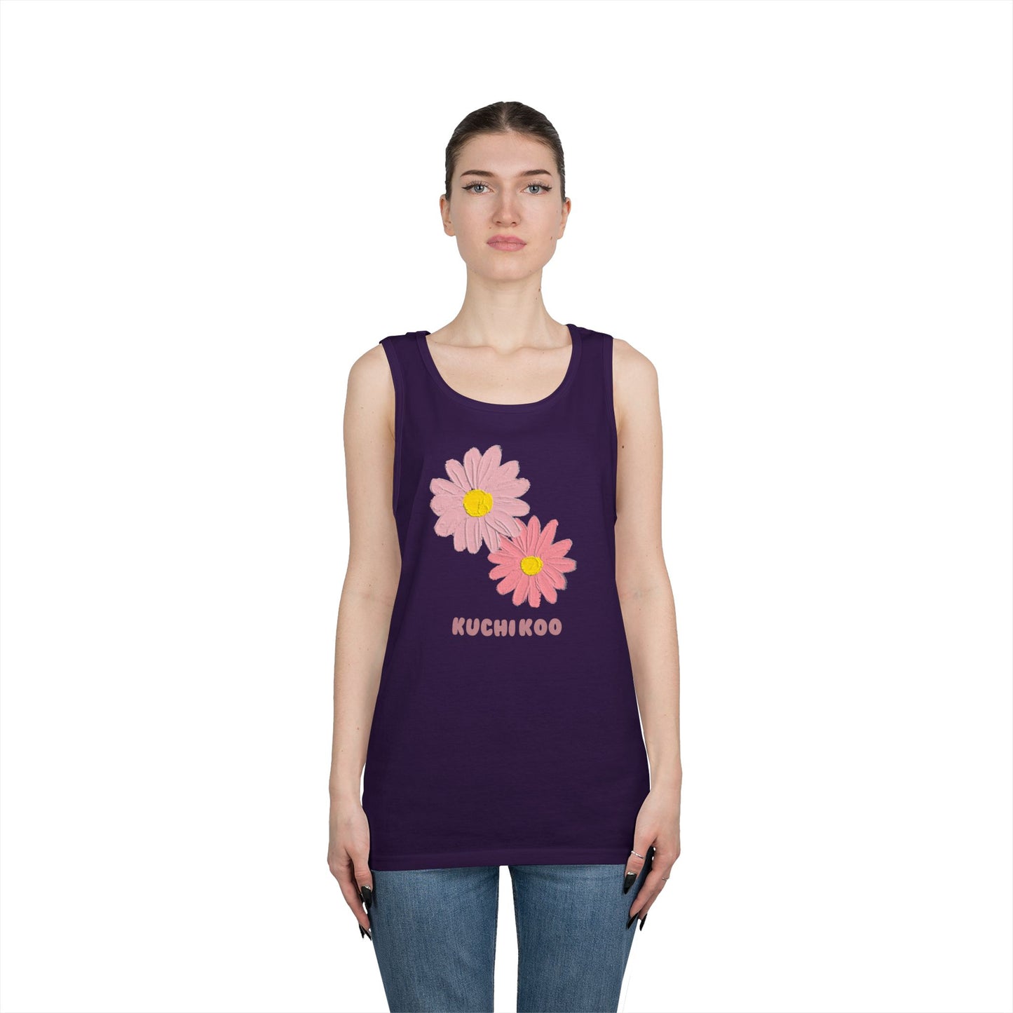KUCHIKOO Floral Unisex Heavy Cotton Tank Top - Casual Summer Wear