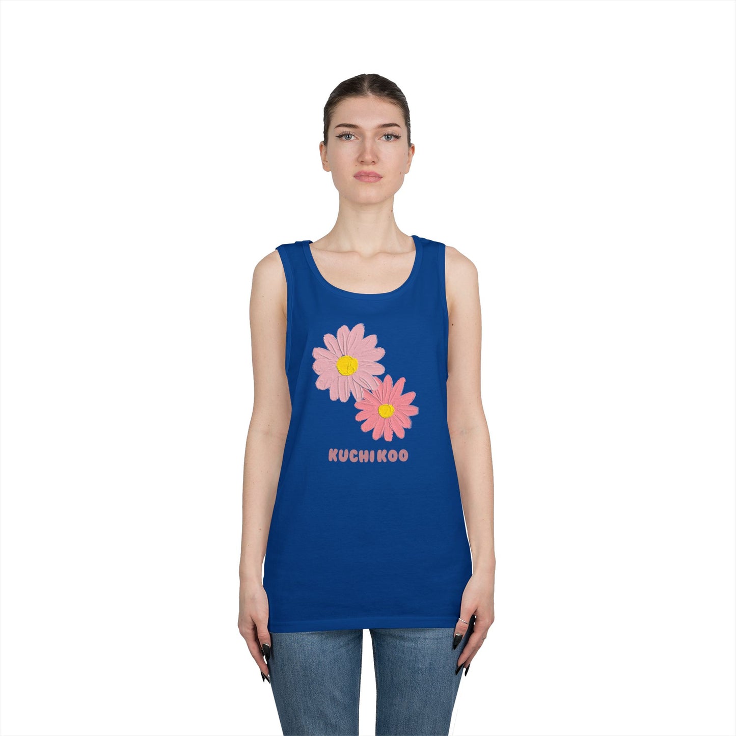 KUCHIKOO Floral Unisex Heavy Cotton Tank Top - Casual Summer Wear