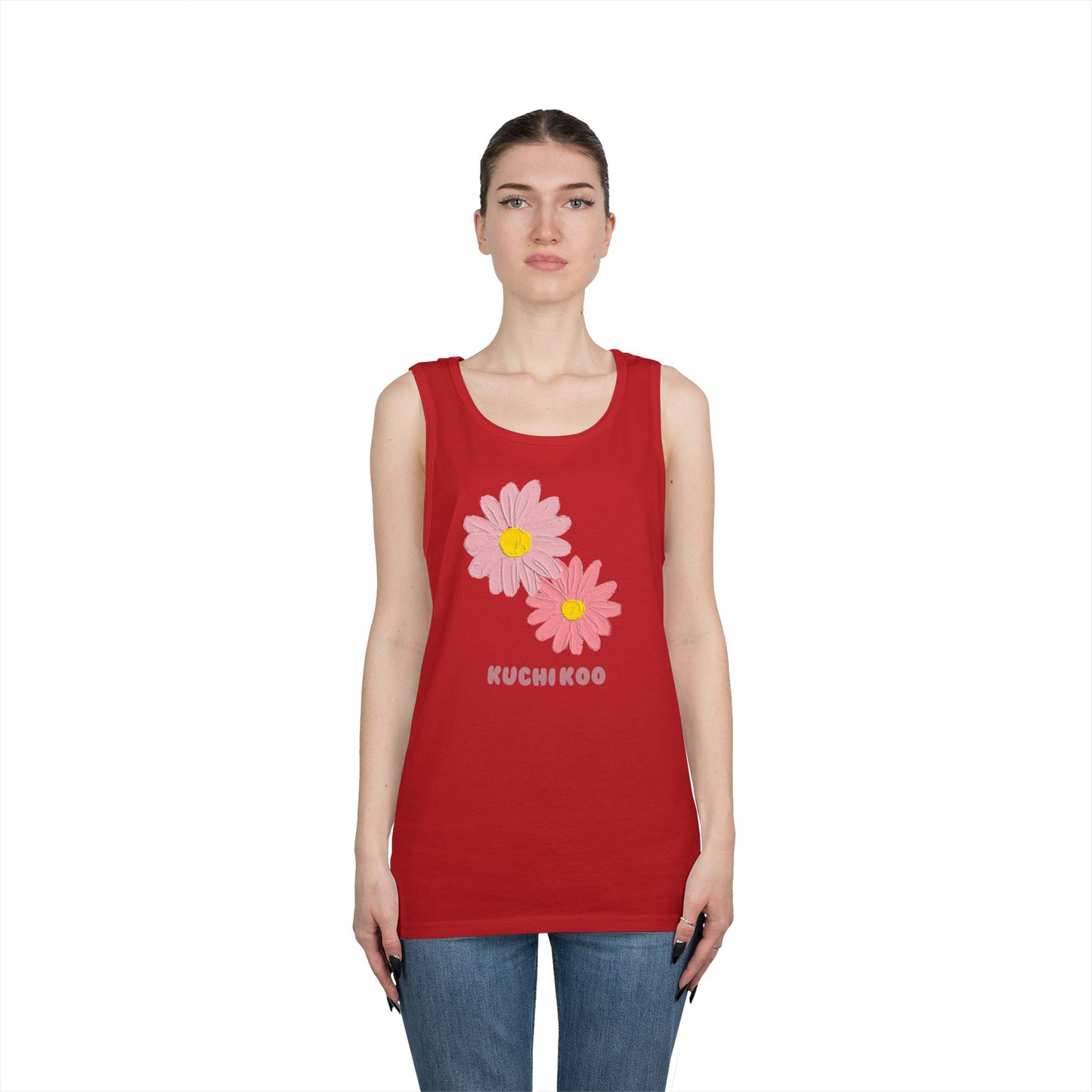 KUCHIKOO Floral Unisex Heavy Cotton Tank Top - Casual Summer Wear