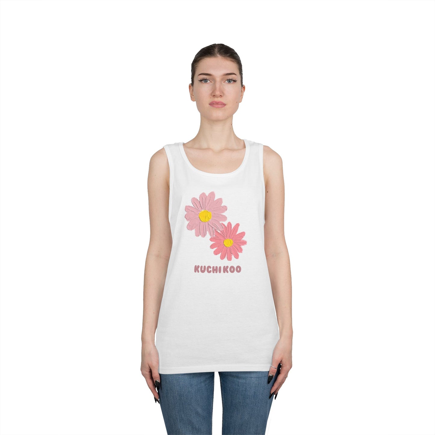 KUCHIKOO Floral Unisex Heavy Cotton Tank Top - Casual Summer Wear