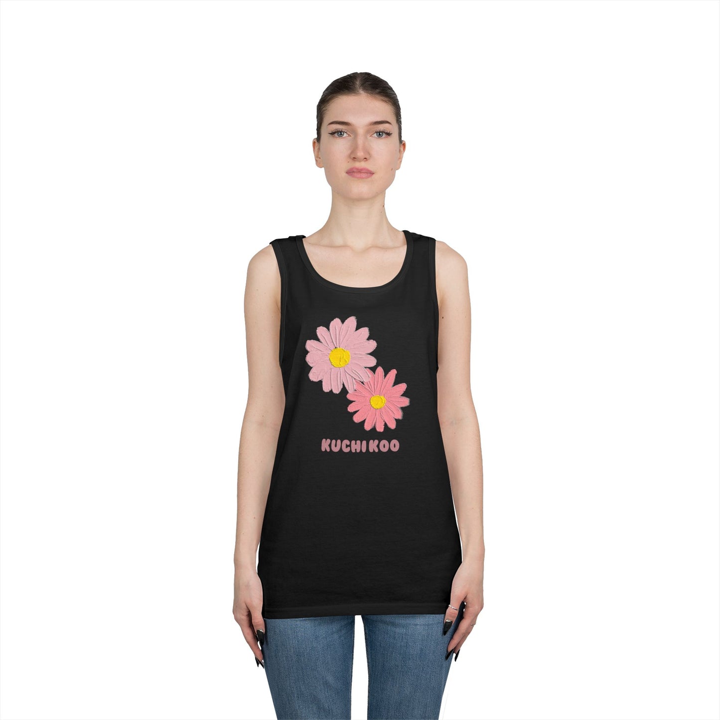 KUCHIKOO Floral Unisex Heavy Cotton Tank Top - Casual Summer Wear