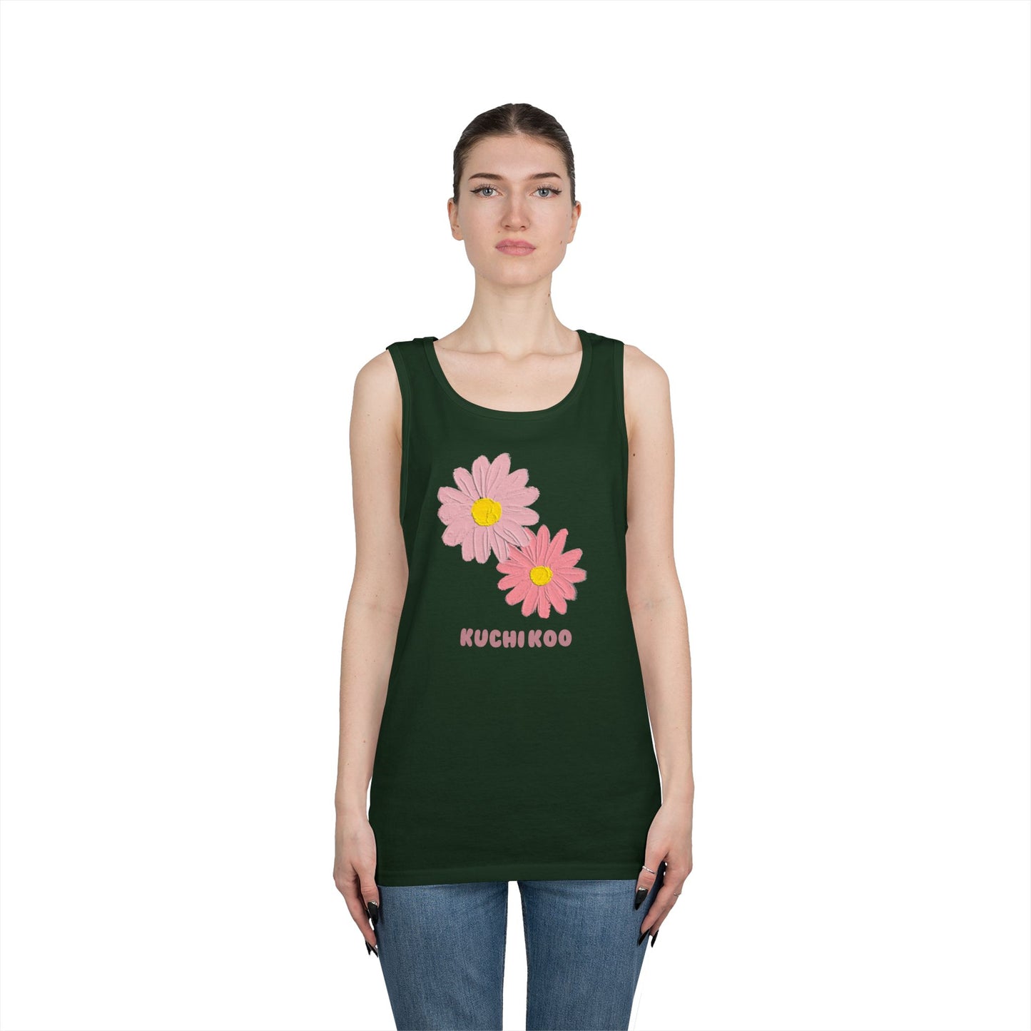 KUCHIKOO Floral Unisex Heavy Cotton Tank Top - Casual Summer Wear