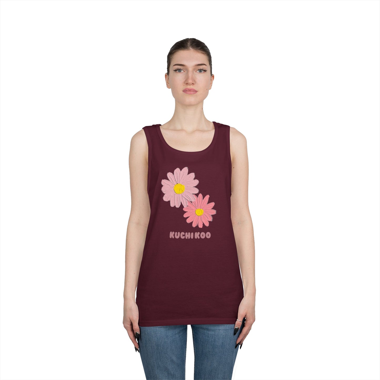 KUCHIKOO Floral Unisex Heavy Cotton Tank Top - Casual Summer Wear