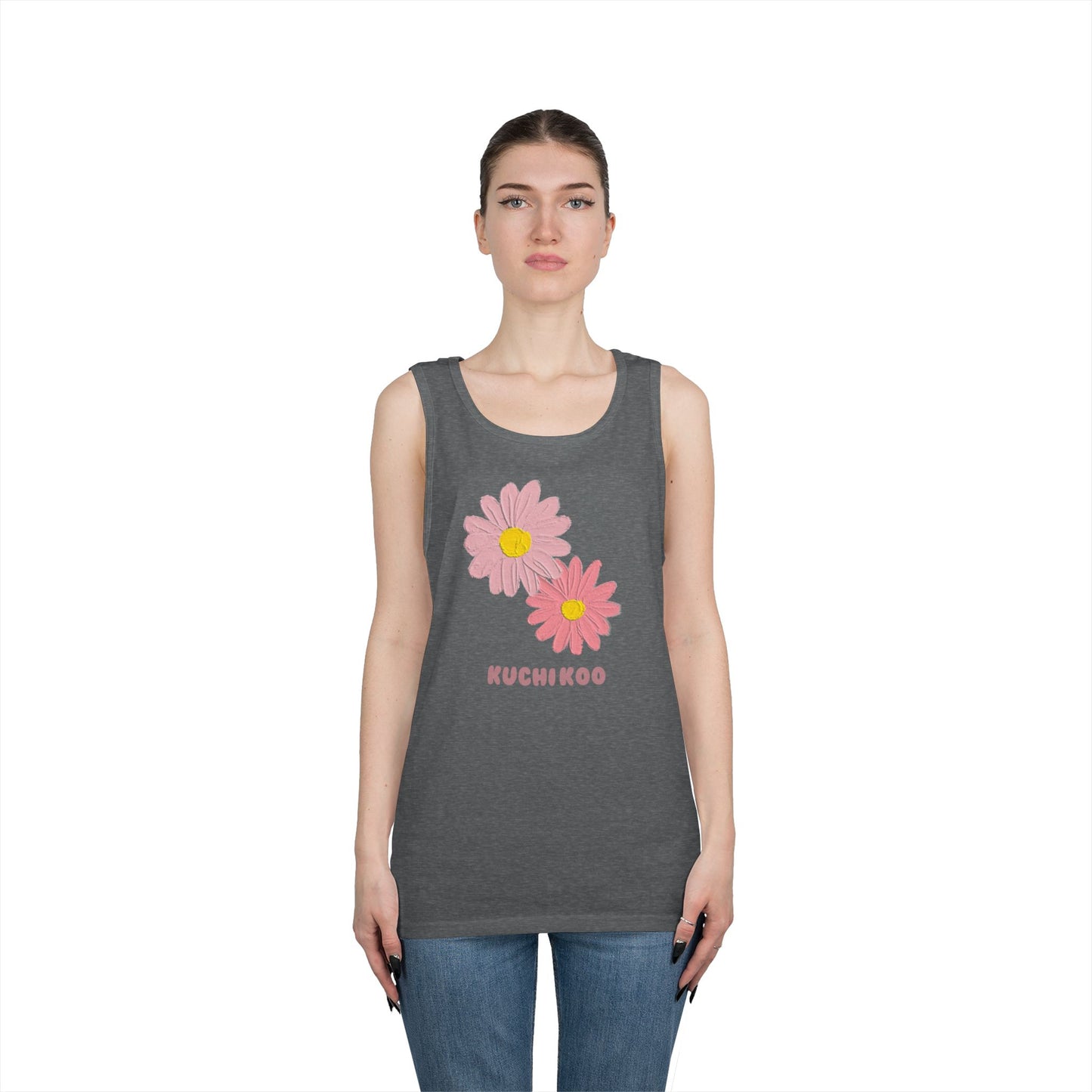 KUCHIKOO Floral Unisex Heavy Cotton Tank Top - Casual Summer Wear