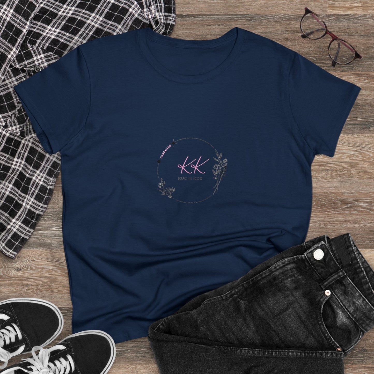 Floral Monogram Women's Midweight Cotton Tee - Casual, Stylish Apparel for Everyday Wear