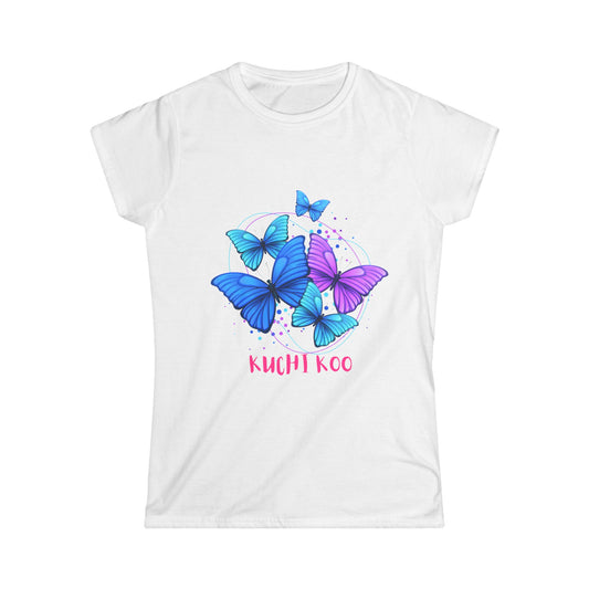 Kuchi Koo Butterfly Women's Softstyle Tee - Colorful & Feminine Fashion Top for Nature Lovers
