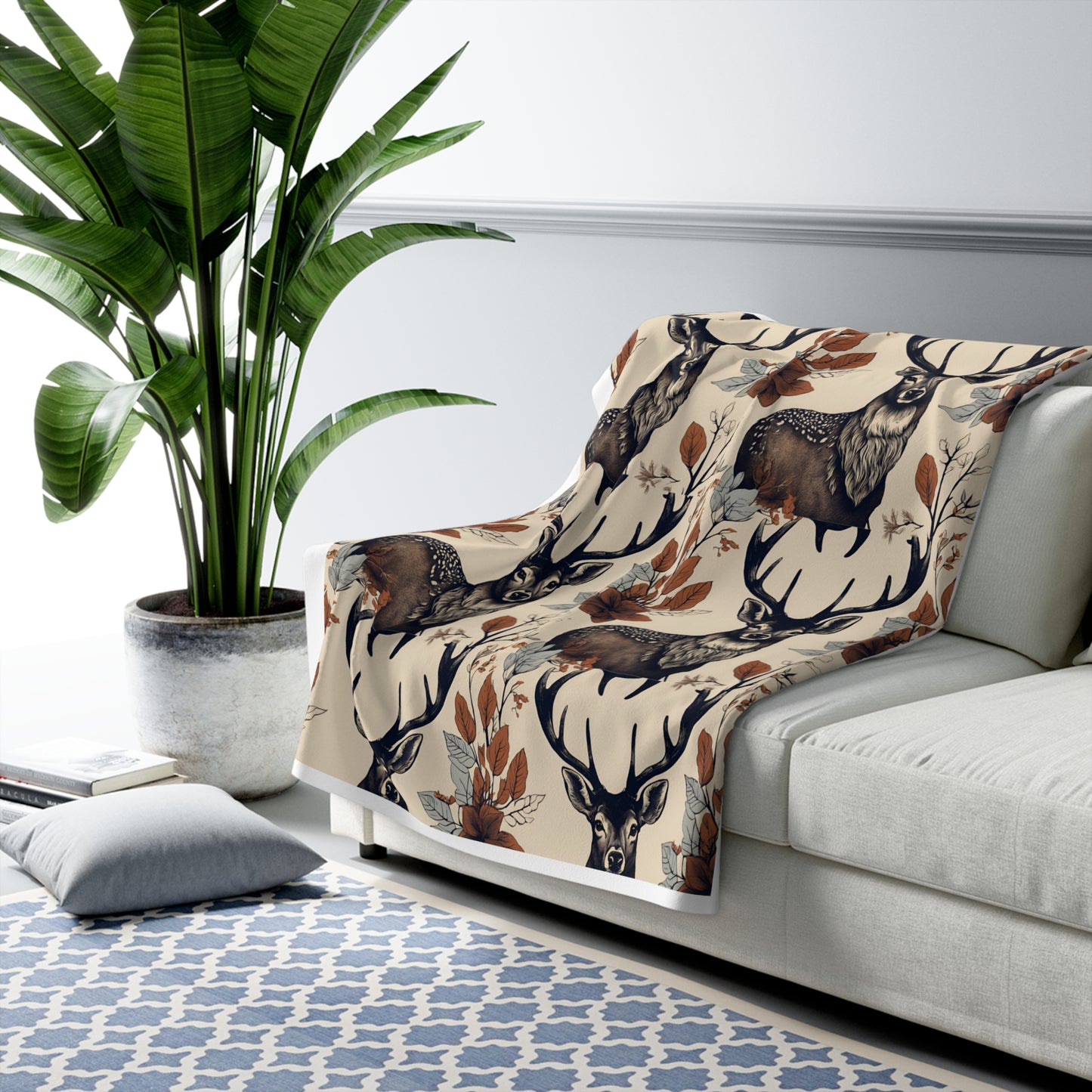 Cozy Sherpa Fleece Blanket with Rustic Deer Design - Perfect for Winter Nights