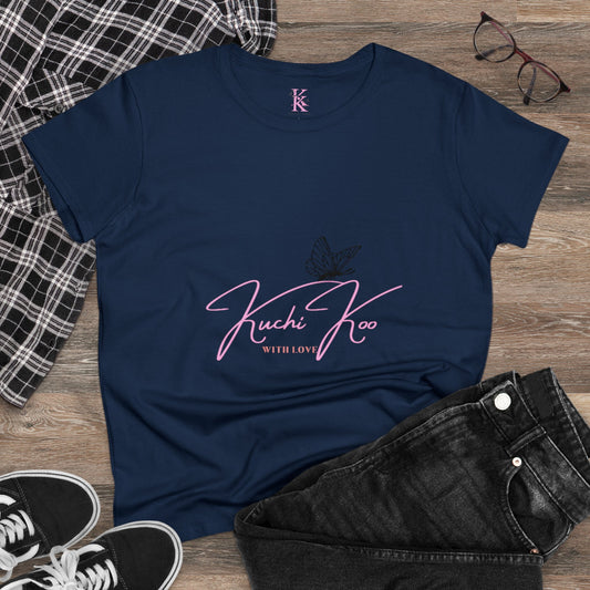 Kuchi Koo Women's Midweight Cotton Tee - Butterfly Design, Stylish and Comfortable
