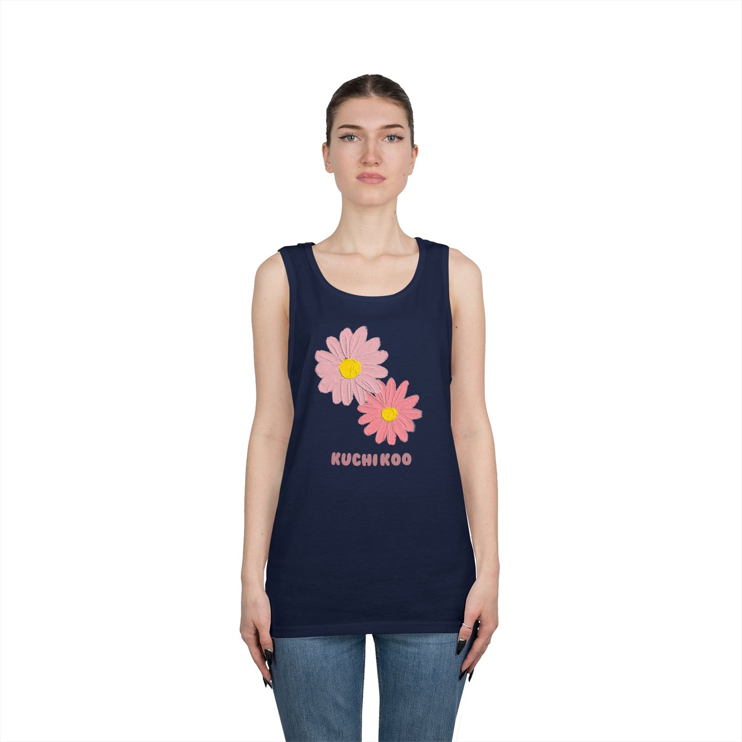 KUCHIKOO Floral Unisex Heavy Cotton Tank Top - Casual Summer Wear