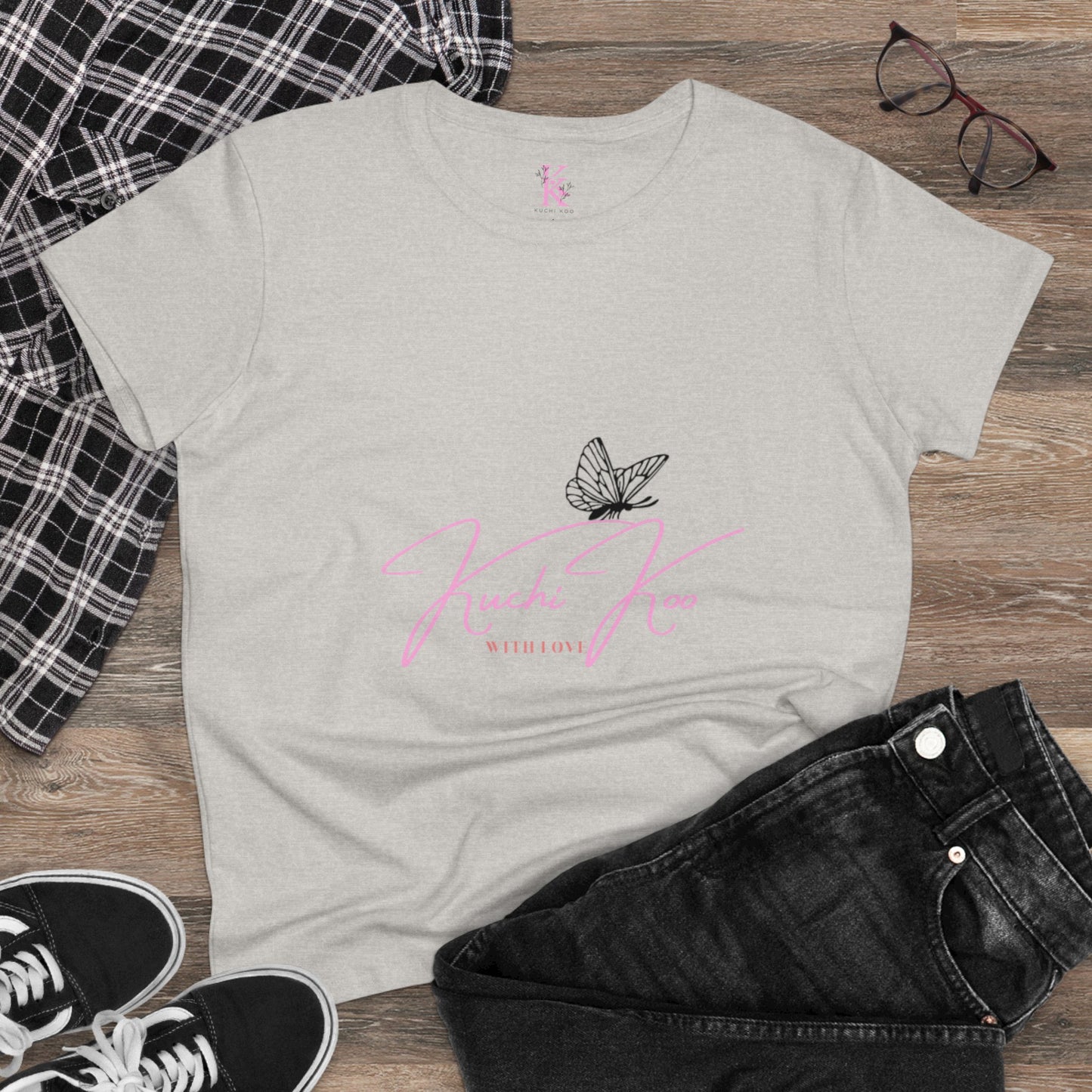 Kuchi Koo Women's Midweight Cotton Tee - Butterfly Design, Stylish and Comfortable