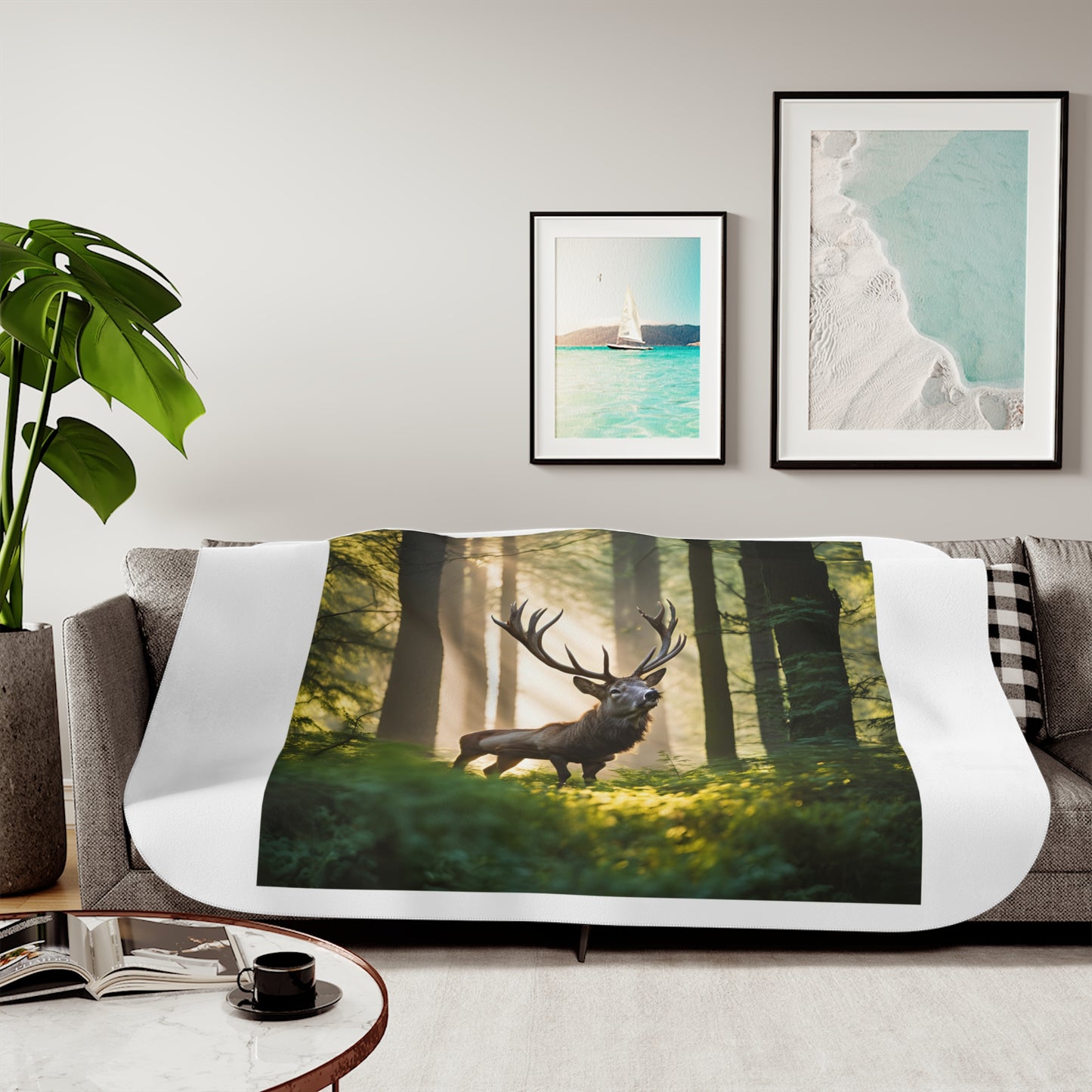 Cozy Sherpa Blanket with Majestic Deer Design - Ideal for Home Decor and Gift