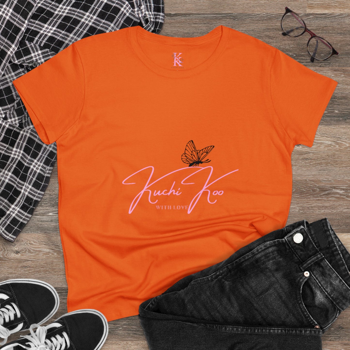 Kuchi Koo Women's Midweight Cotton Tee - Butterfly Design, Stylish and Comfortable