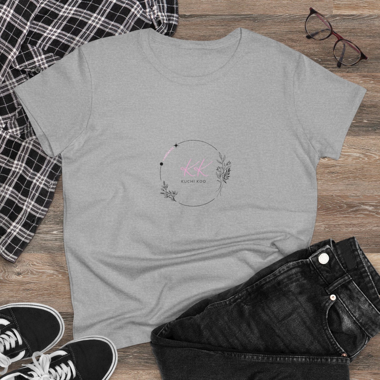 Floral Monogram Women's Midweight Cotton Tee - Casual, Stylish Apparel for Everyday Wear