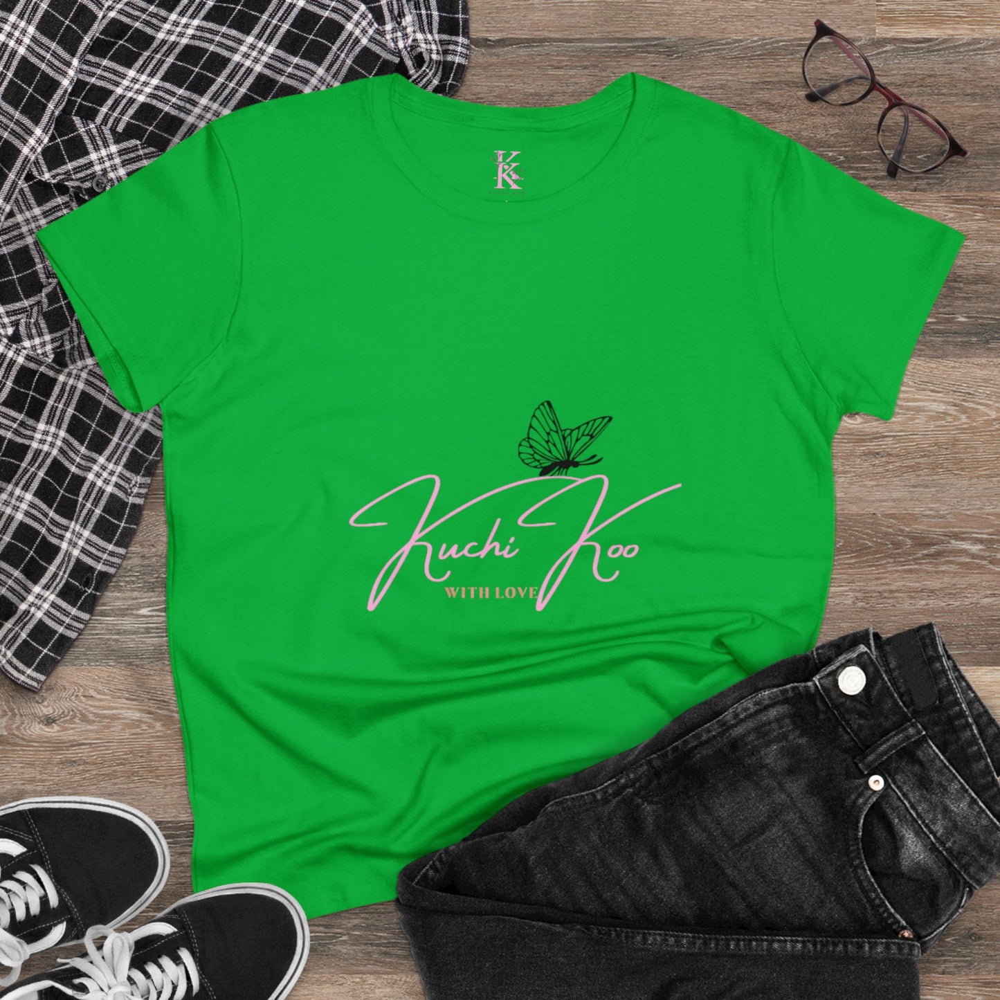Kuchi Koo Women's Midweight Cotton Tee - Butterfly Design, Stylish and Comfortable