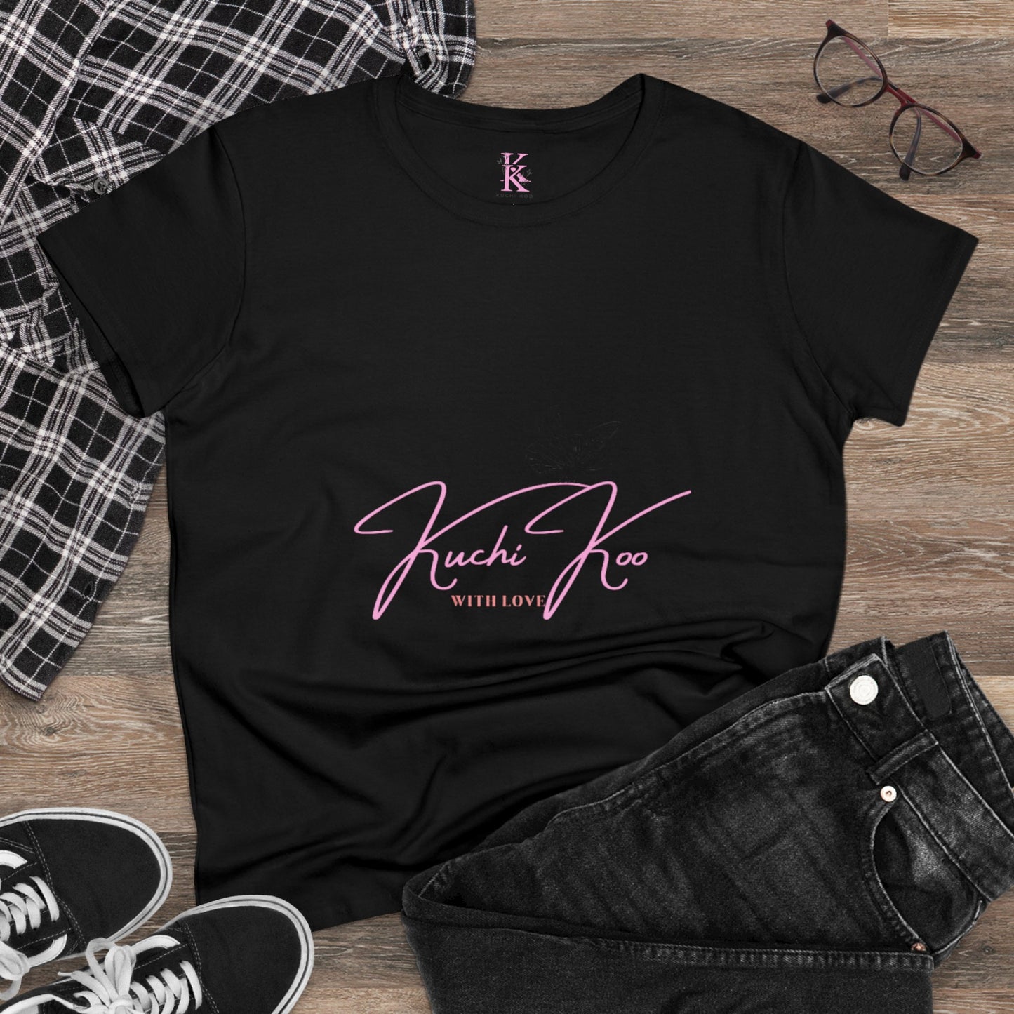 Kuchi Koo Women's Midweight Cotton Tee - Butterfly Design, Stylish and Comfortable