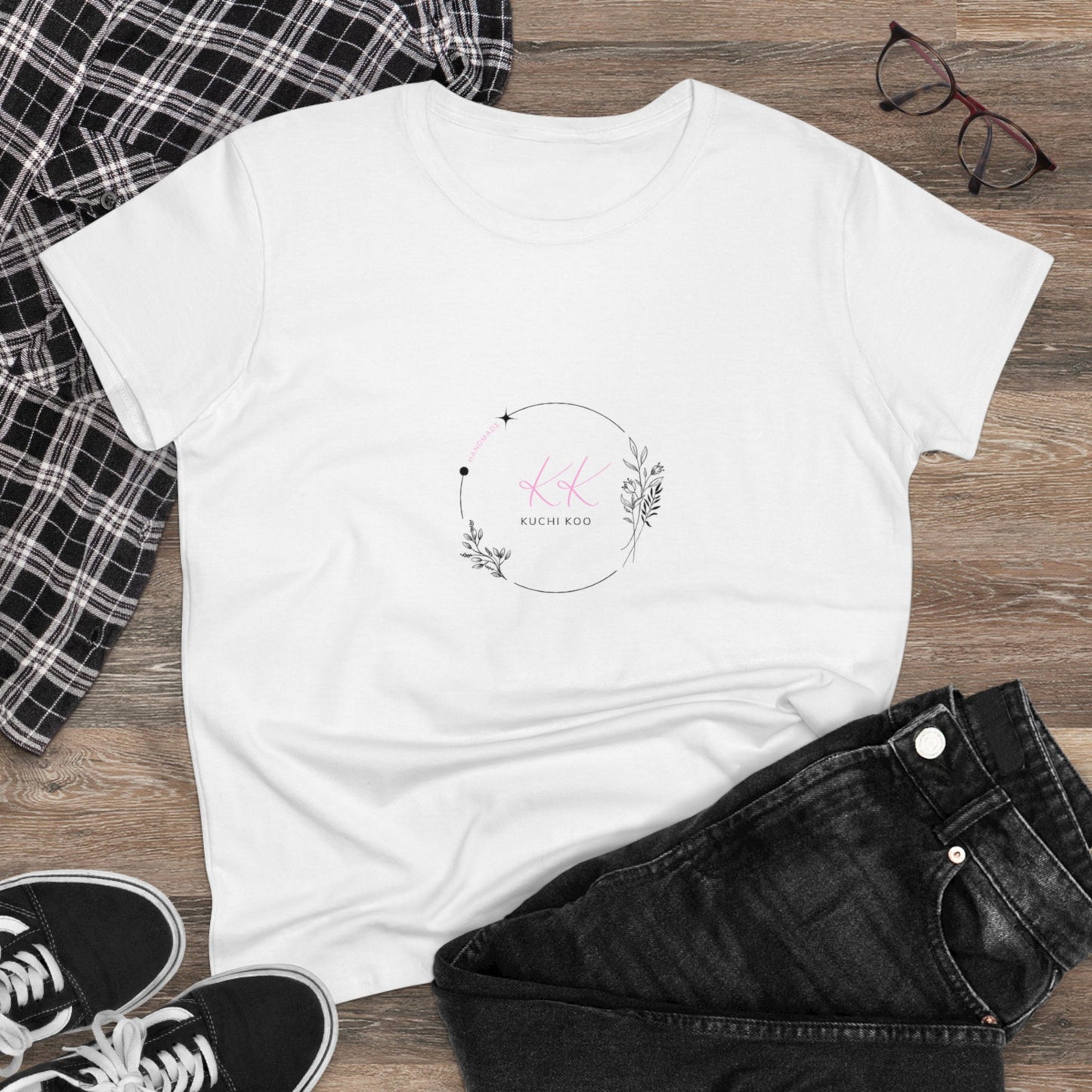 Floral Monogram Women's Midweight Cotton Tee - Casual, Stylish Apparel for Everyday Wear