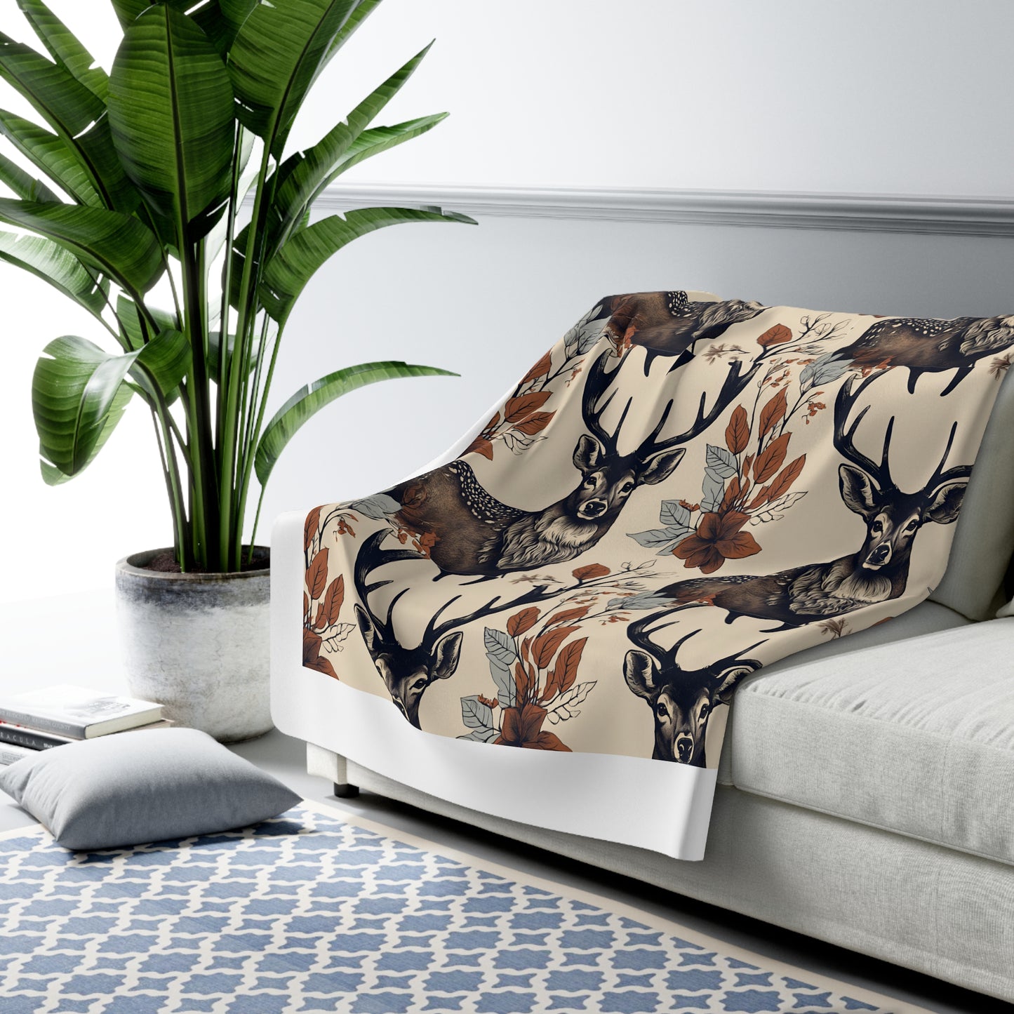 Cozy Sherpa Fleece Blanket with Rustic Deer Design - Perfect for Winter Nights