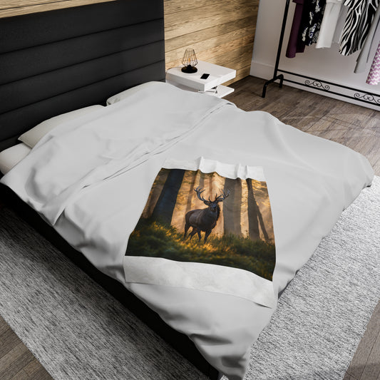 Majestic Stag Velveteen Plush Blanket - Cozy Nature Decor for Home