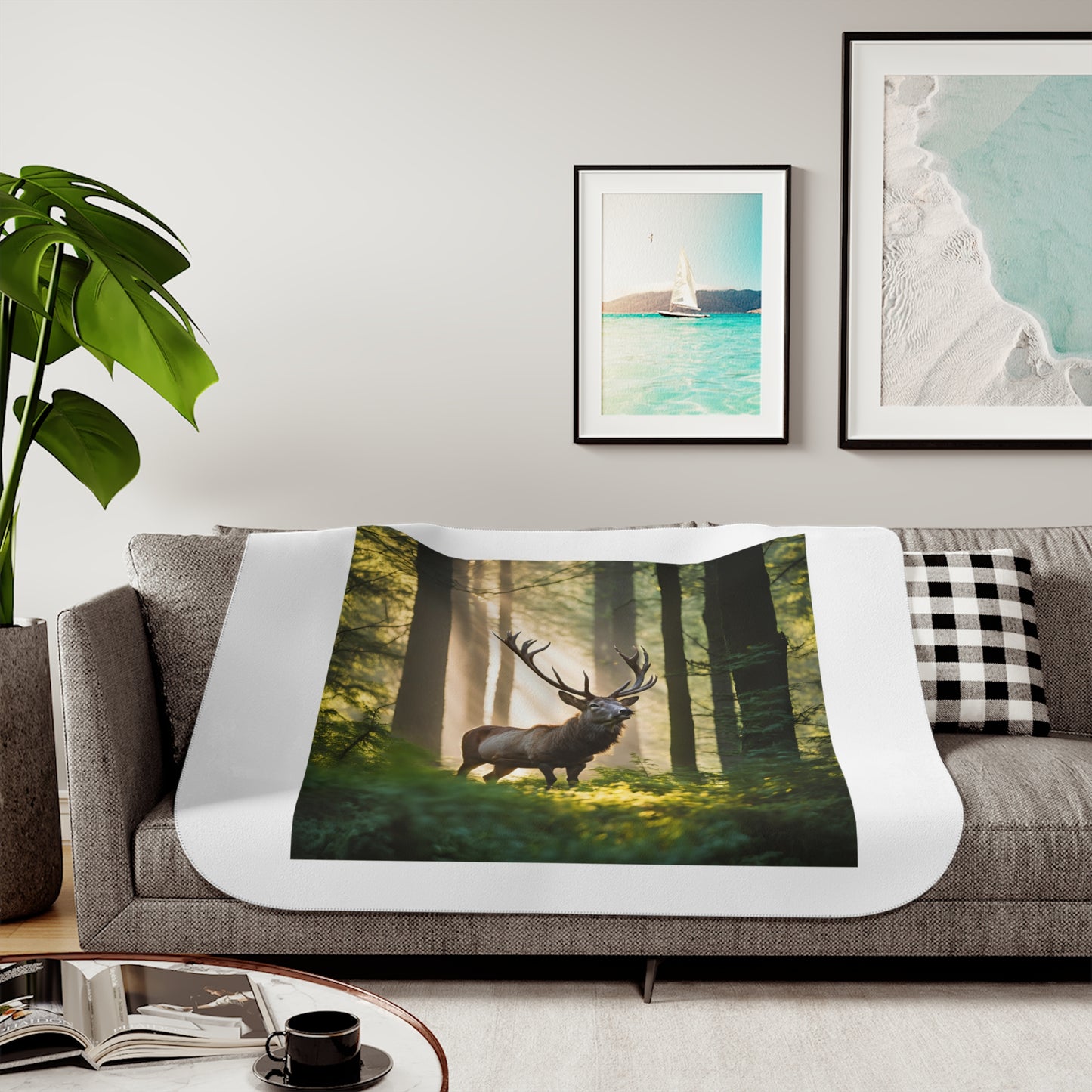 Cozy Sherpa Blanket with Majestic Deer Design - Ideal for Home Decor and Gift