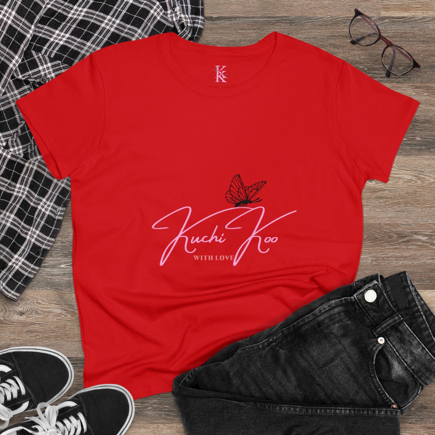 Kuchi Koo Women's Midweight Cotton Tee - Butterfly Design, Stylish and Comfortable