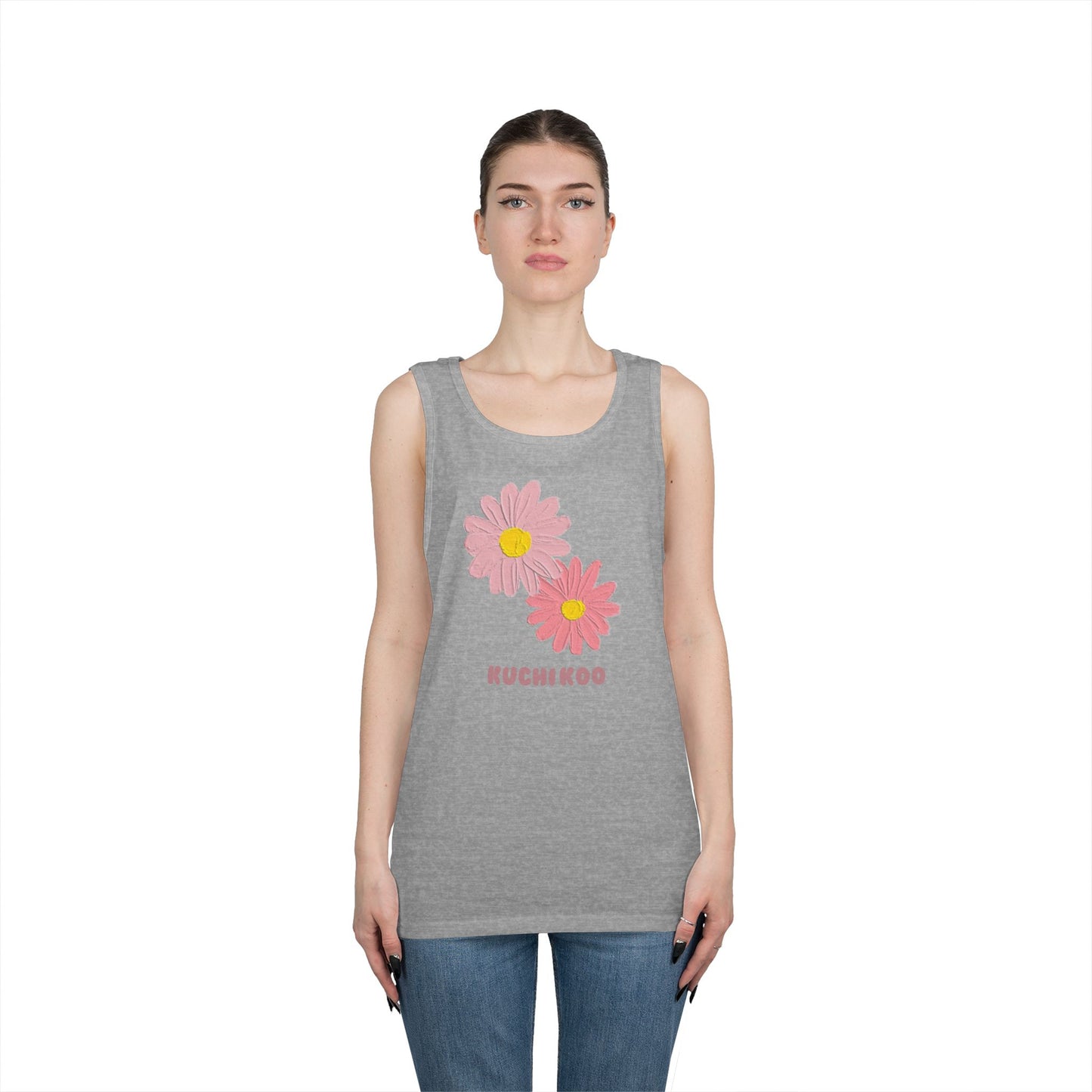 KUCHIKOO Floral Unisex Heavy Cotton Tank Top - Casual Summer Wear