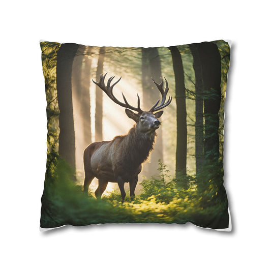 Nature-Inspired Spun Polyester Square Pillowcase – Majestic Stag Design for Home Décor