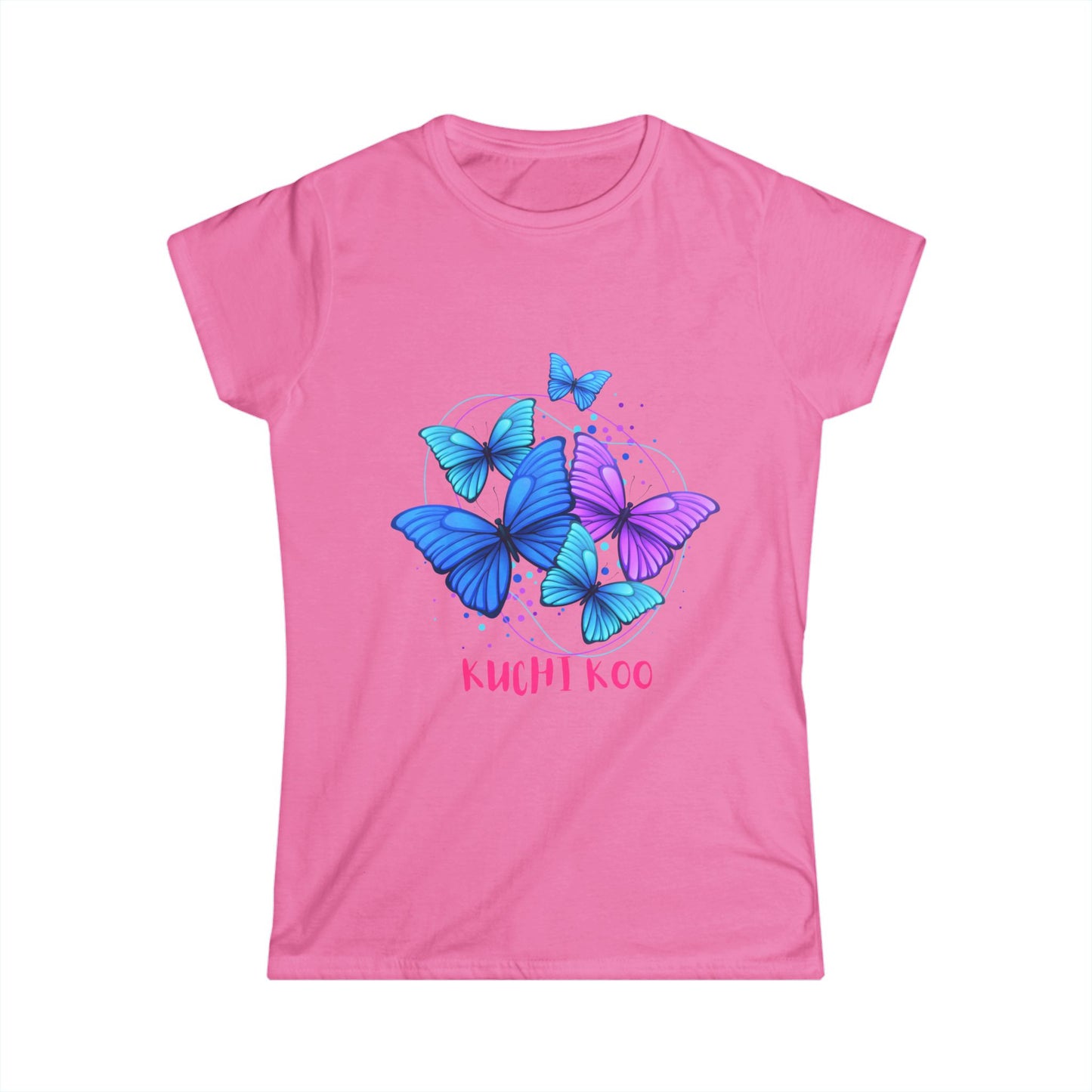 Kuchi Koo Butterfly Women's Softstyle Tee - Colorful & Feminine Fashion Top for Nature Lovers